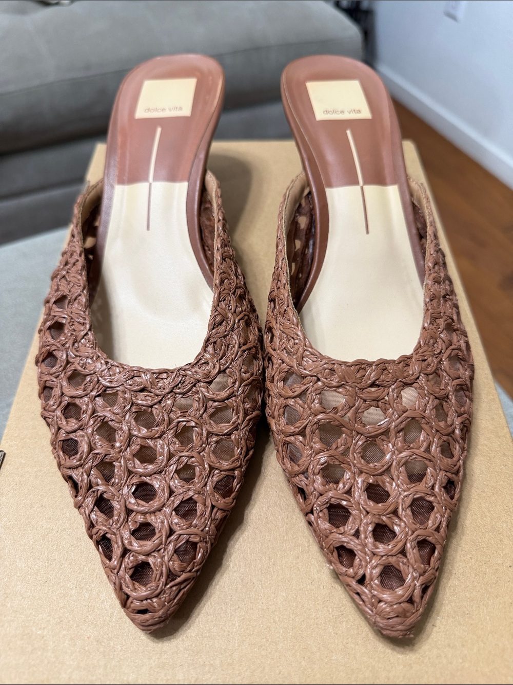 Dolce Vita Tan Woven Pointed Slip-On Mules